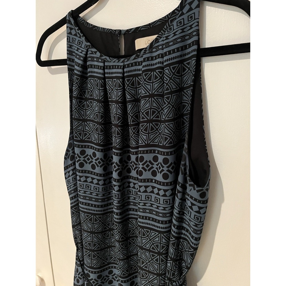 Ann Taylor Loft Geometric Print Sleeveless Dress Size 14 Blue Black Knee‎ Length